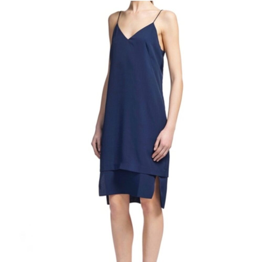 Whistles Tillie Slip Dress Size 6 Black V neck Summer Midi Night Out Minimalist